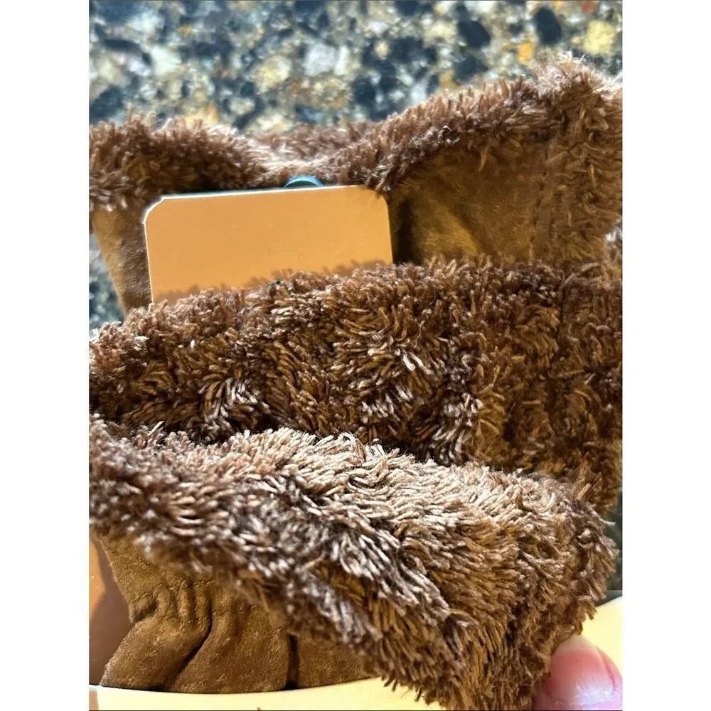 NEW Isotopes Brown Leather Suede Gloves with Fur Trim